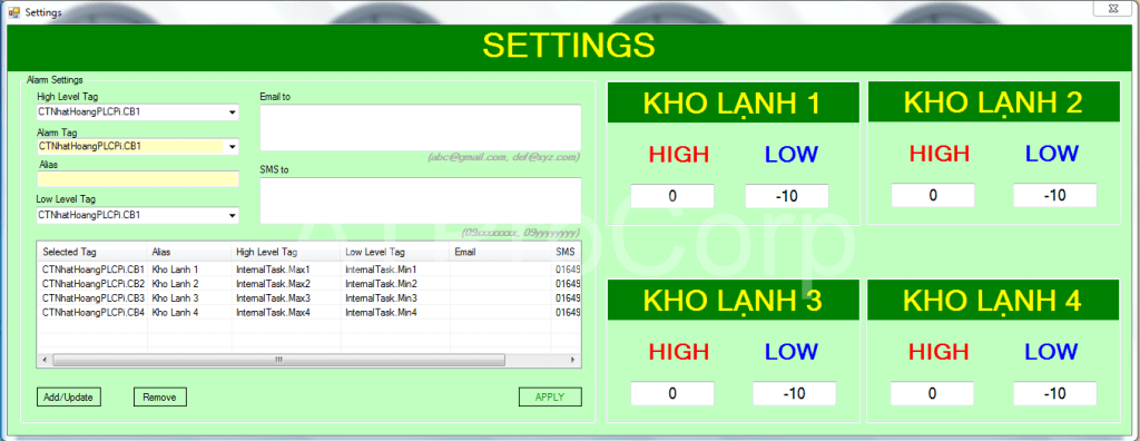 Settings- PHẦN MỀM GIÁM SÁT NHIỆT ĐỘ