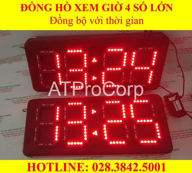 đồng hồ đèn led treo tường 4 số lớn đồng bộ qua máy tính