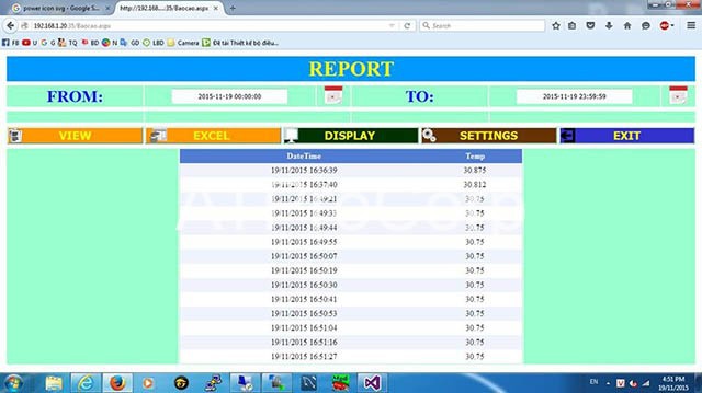 Màn hình hiển thị chức năng report