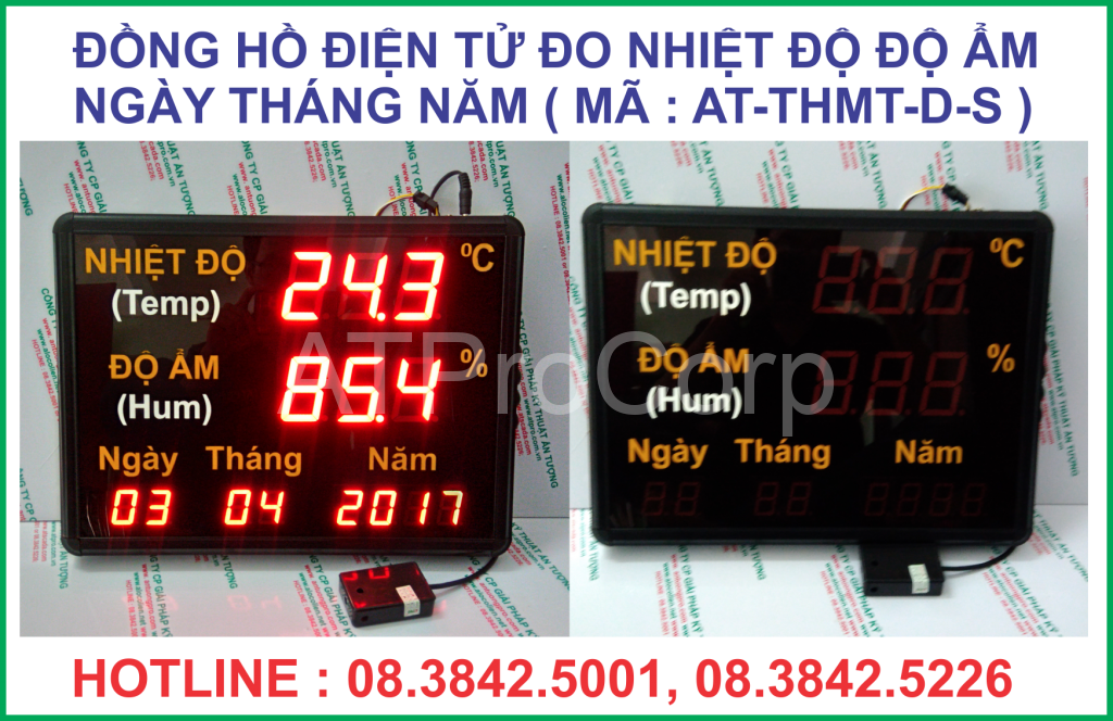 ĐỒNG HỒ LED TREO TƯỜNG - ĐỒNG HỒ LED ĐO NHIỆT ĐỘ ĐỘ ẨM NGÀY THÁNG NĂM AT-THMS-D-S